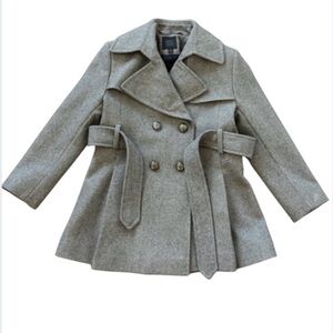 Saks Fifth Avenue Girls Wool Blend Peacoat Small Gray Belted Designer Coat